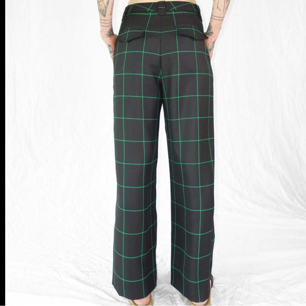NO.6 KENT PANT Black and Green Plaid Wide Leg in SMALL - Picture 3 of 10